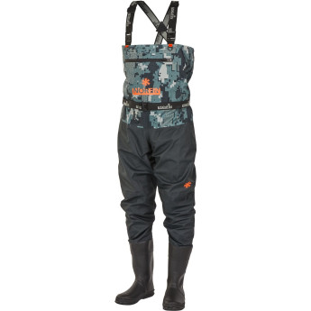 Полукомбинезон забродный NORFIN PILOT CAMO BOOTFOOT р.44-XL с сапогами резина